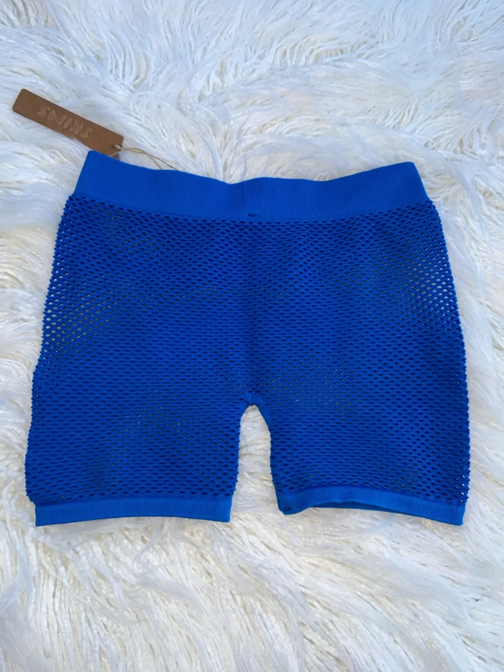 SKIMS Sheer Fishnet Crop Top & Bike Short Set - Bright Blue